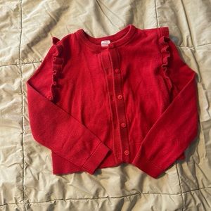 Girl red cardigan sweater